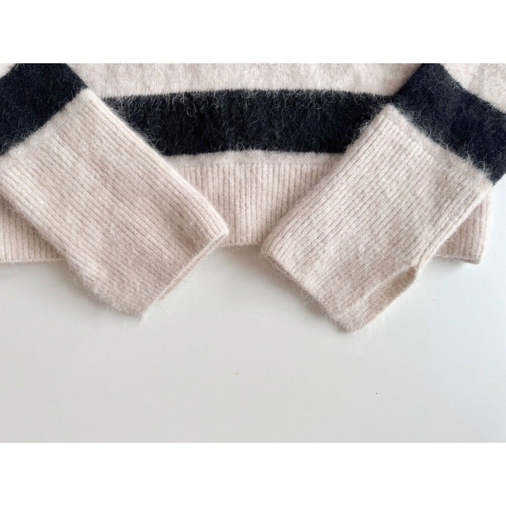 H&M White Black Striped Mohair Wool Blend Knit Crew Neck Sweater, Size M - Picture 9 of 13